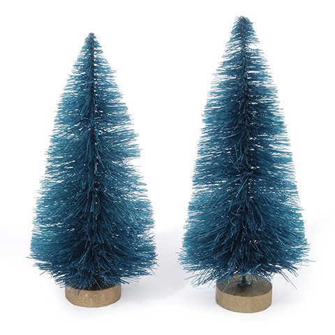 Sisal Bottle Brush Tree - Green Christmas with Frost - 3 inches - 2 pieces 