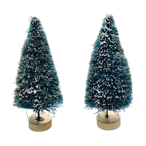 Sisal Bottle Brush Tree - Green with Frost - 4 inches - 2 pieces 