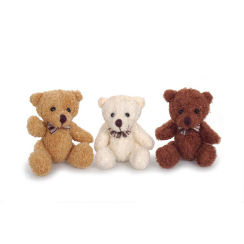 Plush Bear - Fully Jointed - with Bowtie - 3 Colors - 4 inch - 3 bears per package.