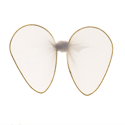 Angel Wings - Nylon Mesh, Gold Trim - White - 2 x 3.25 in 