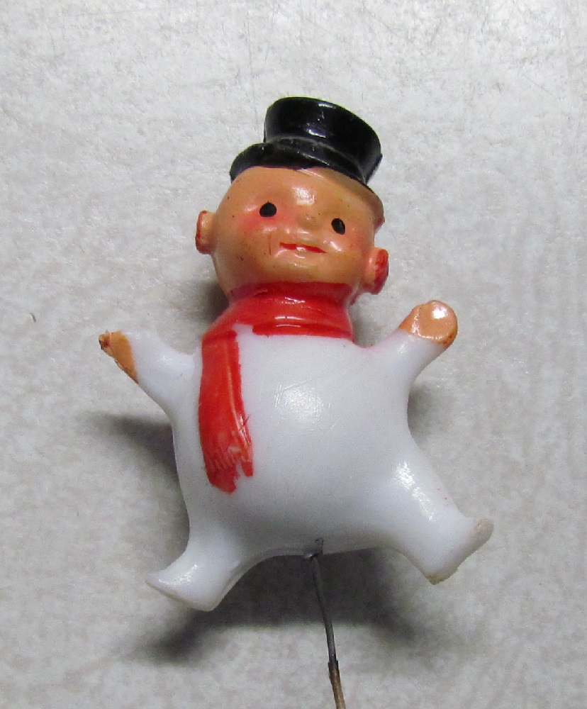 Snowman Pick - 1-1/2 inch - Plastic - on wire pick - 12 pieces.