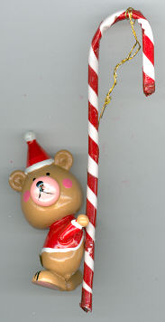 Christmas Bear with Candy Cane - wood - 5 inch - with hanger - one piece